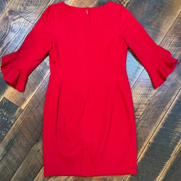 Karl Lagerfeld Paris Ruffle Cuff Sheath Dress Red Women’s Size 10 - Picture 2 of 10
